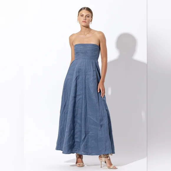 Lusana | Dresses | Nwt Lusana Talia Pintuck Linen Maxi Dress In Ash |  Poshmark